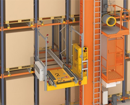 AS/RS with stacker crane transporting automated pallet shuttle