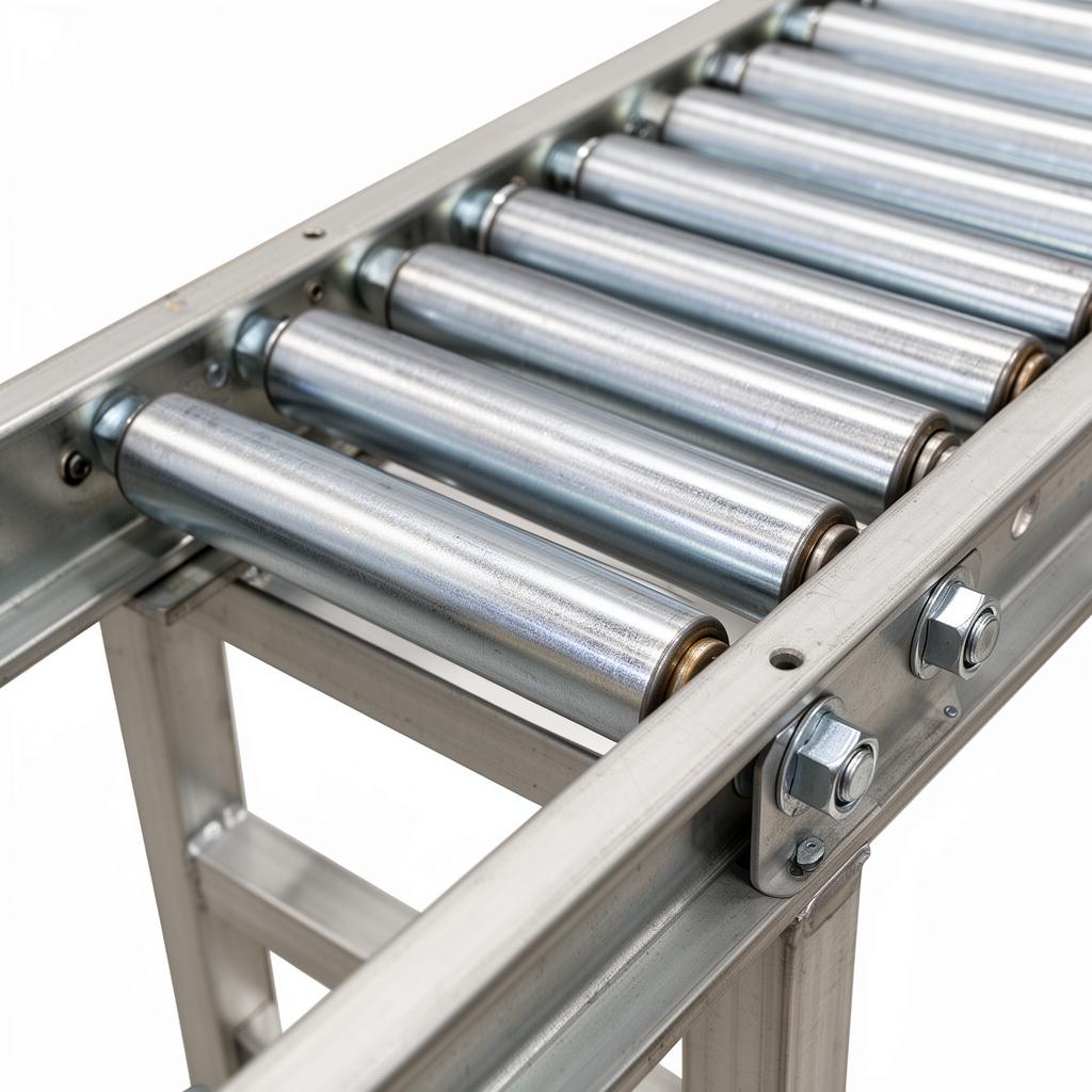 Gravity roller conveyor with galvanized steel rollers