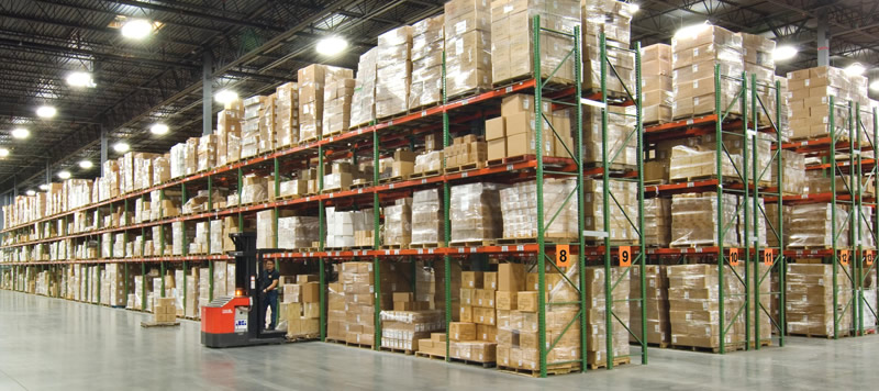 Industrial warehouse with pallet racking systems