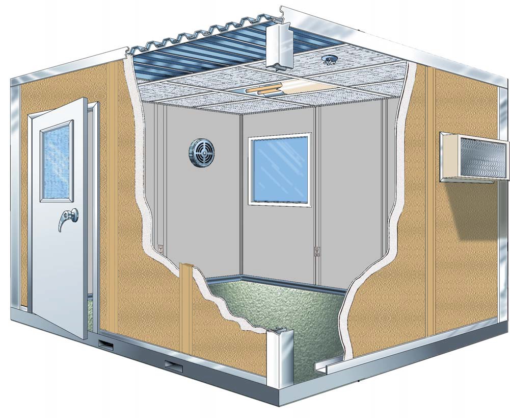 Modular office structure diagram showing construction details