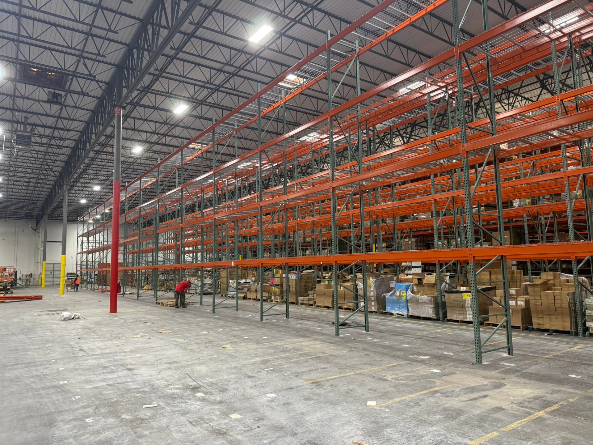 Large-scale pallet racking installation with guardrails in Atlanta distribution center